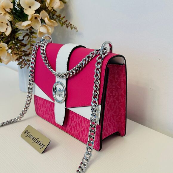 Michael Kors Purse Greenwich Small Signature Logo Crossbody Bag Dragonfruit - Picture 2 of 11